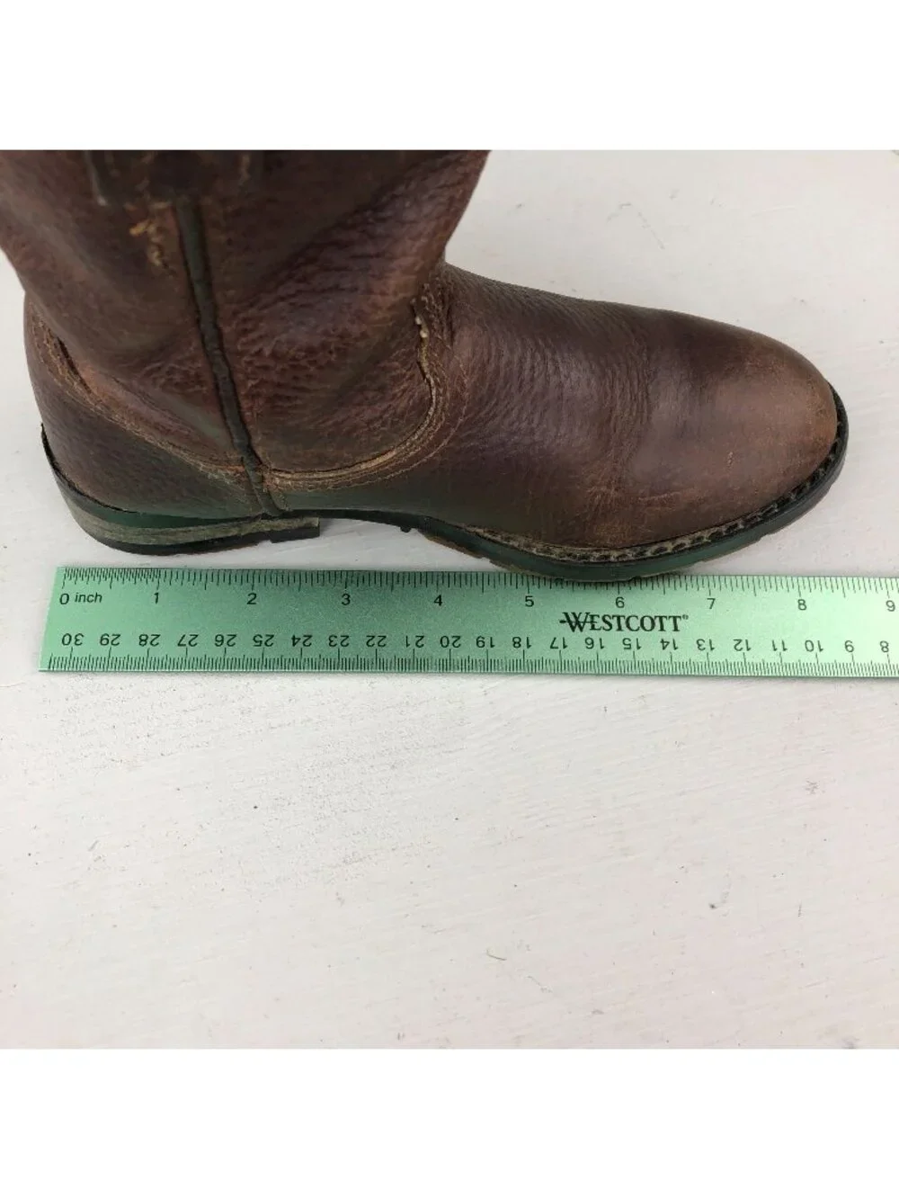 Double H Kid's Size 12 Brown Leather Pull On Closed Toe Western Cowboy Boots